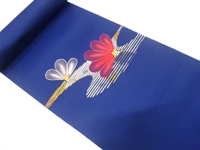 JAPANESE KIMONO / ANTIQUE BOLT FOR NAGOYA OBI / EMBROIDERY / FLOWER